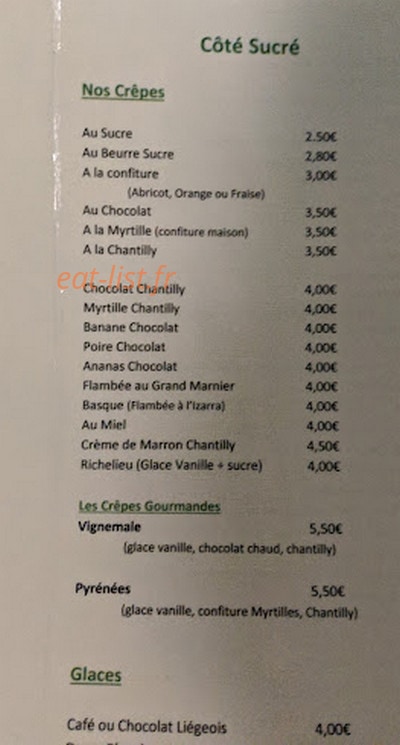 La Crêperie Basque — carte page 1