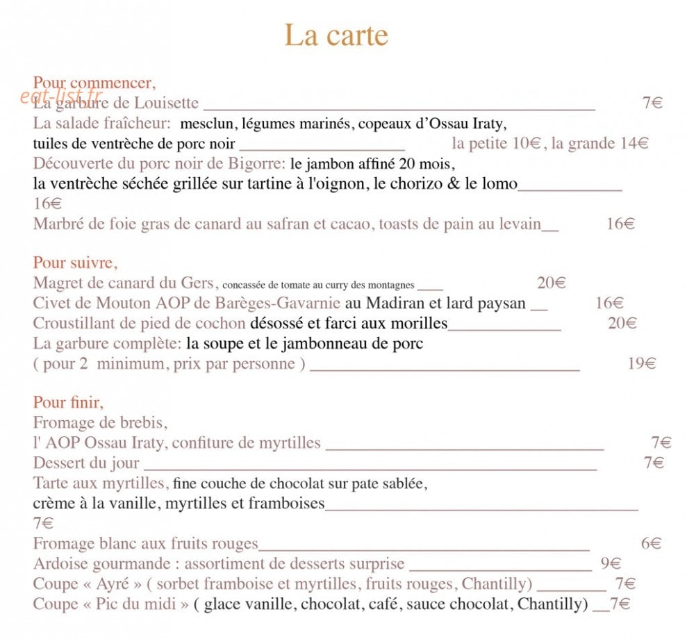 Chez Louisette — carte page 1