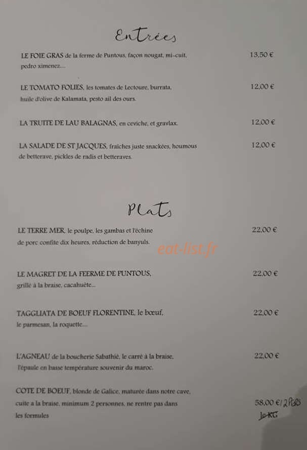 Le Bistrot — carte page 1