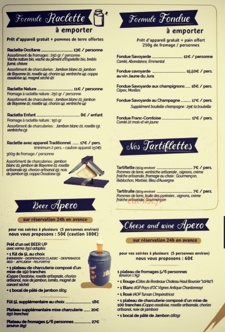Ô'Fromages — carte page 1