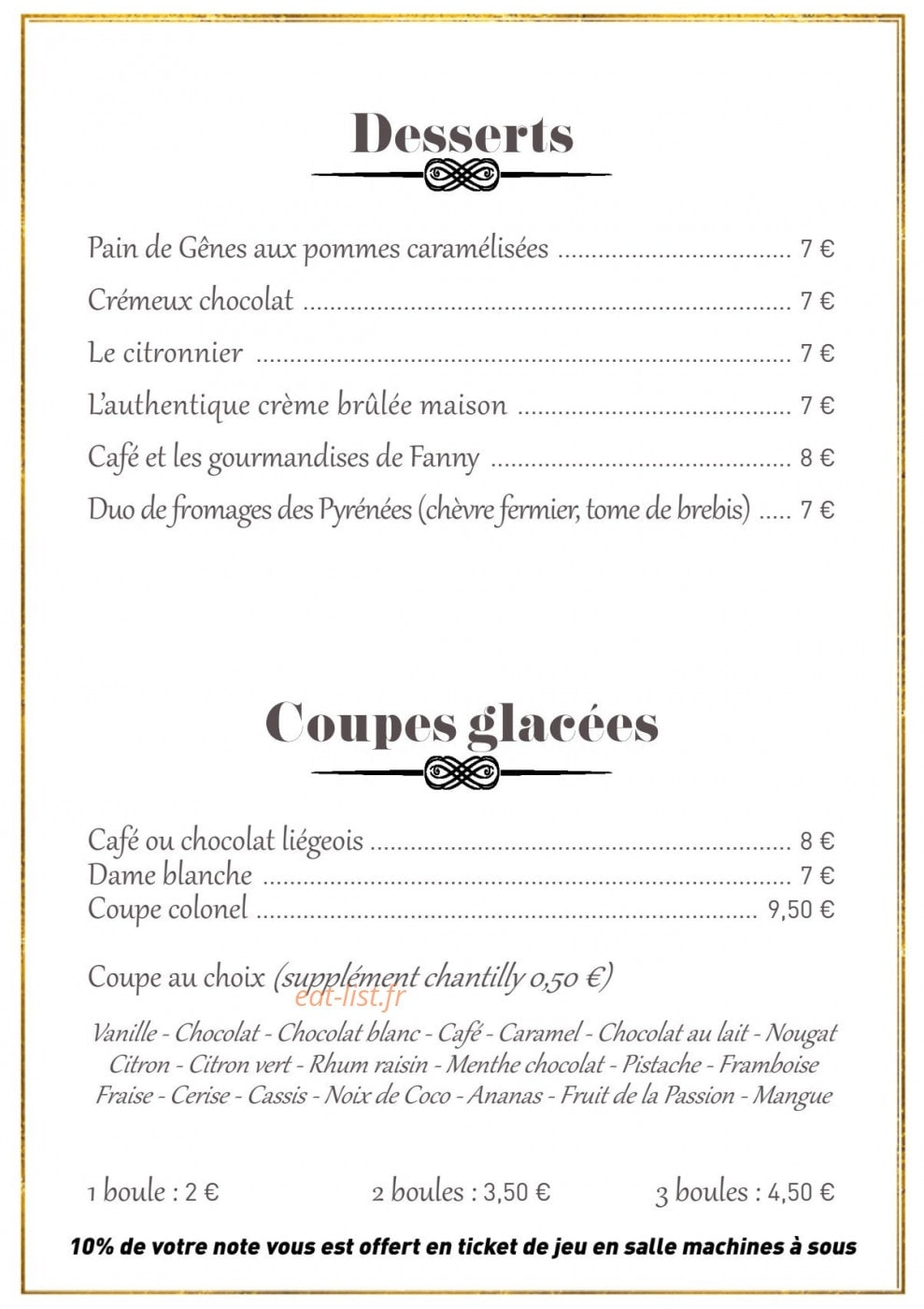Restaurant du Casino de Capvern — carte page 3