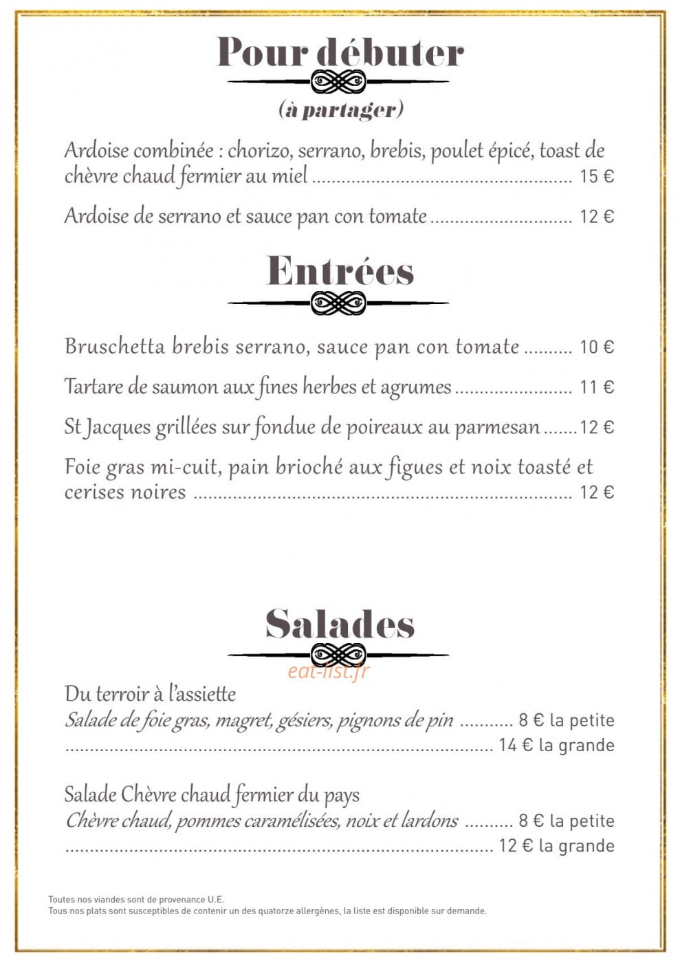 Restaurant du Casino de Capvern — carte page 1