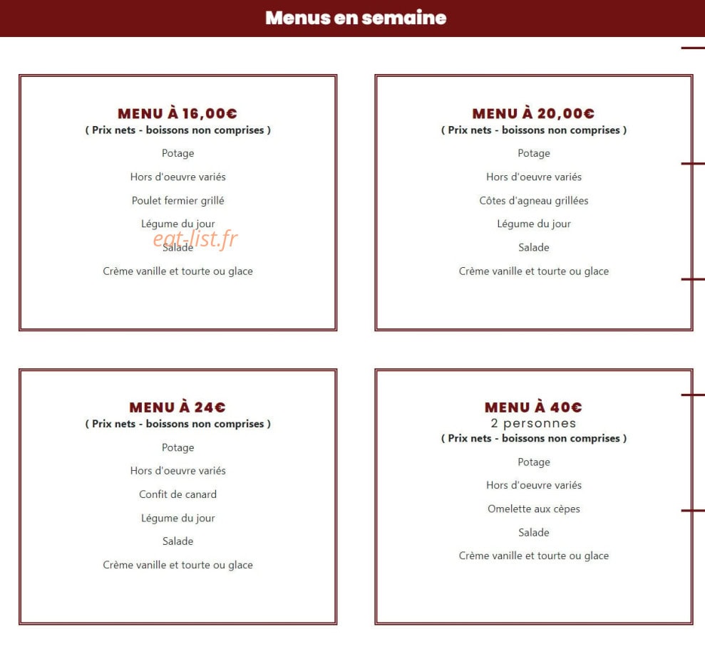 Auberge de l'Arros — carte page 2