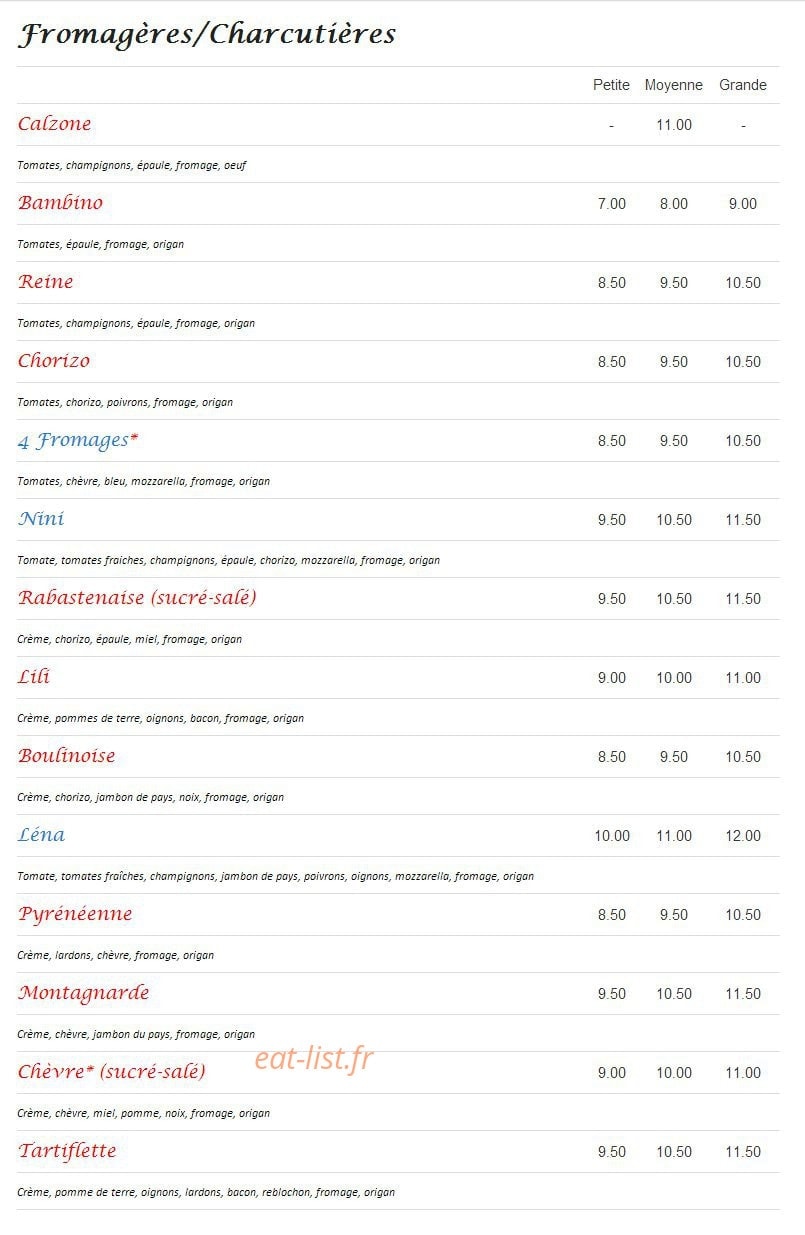 Pizza Nini — carte page 2