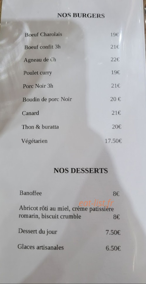 L'Atelier Du Burger — carte page 1