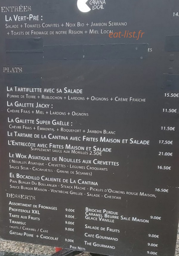 La cantina local — carte page 1