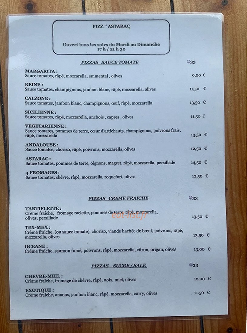 Pizz’Astarac — carte page 1