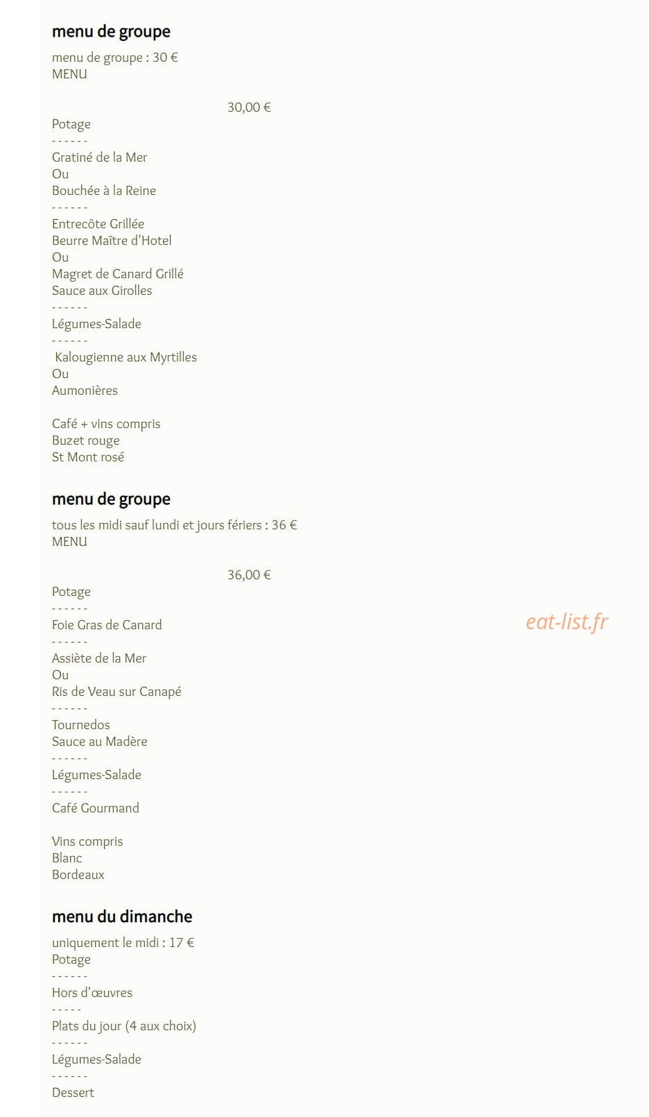 Auberge d 'Orignac — carte page 2