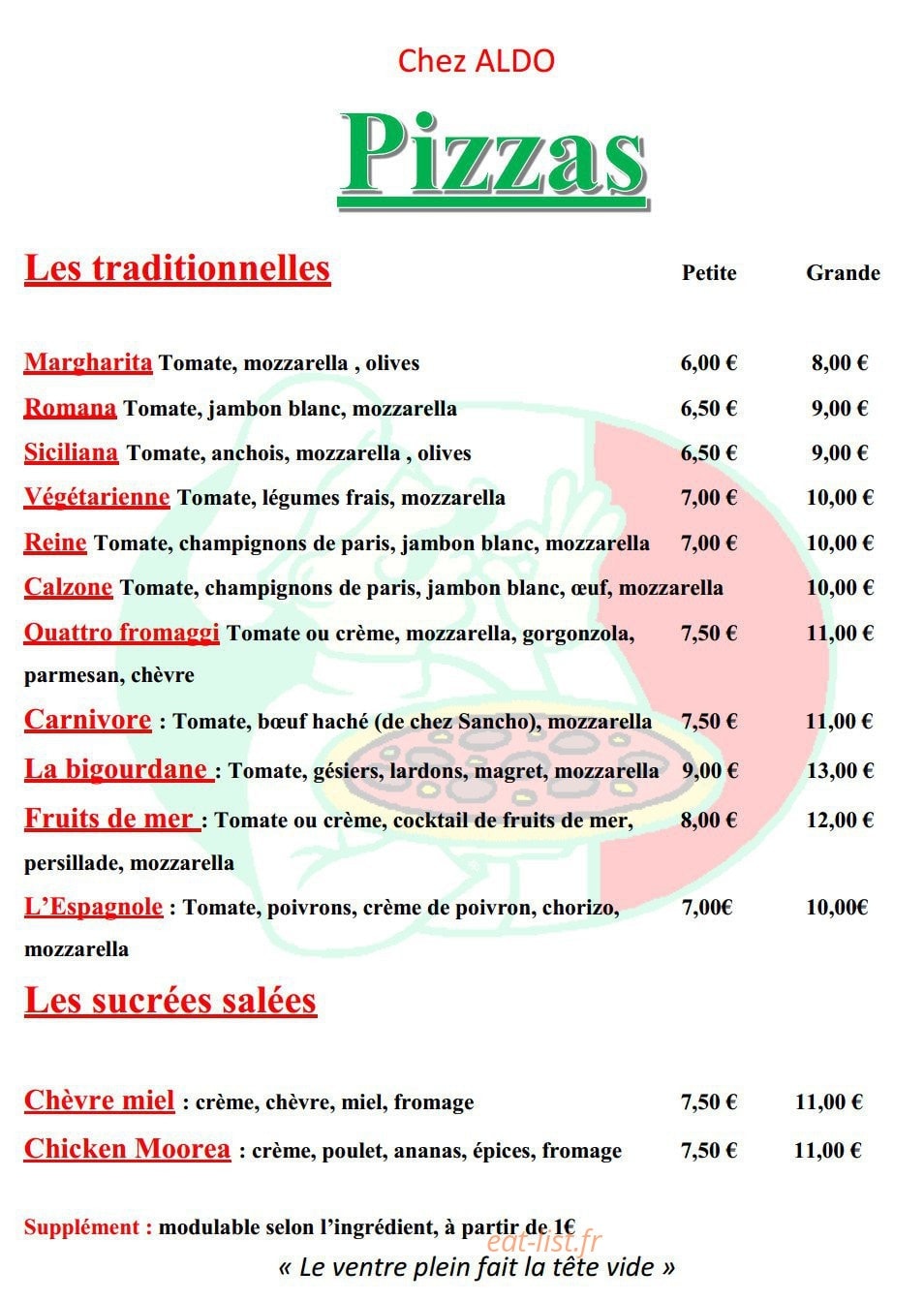 Chez Aldo — carte page 1