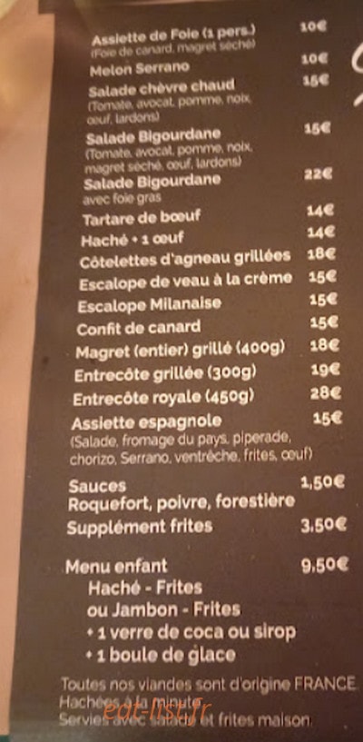 Le Bistrot — carte page 1
