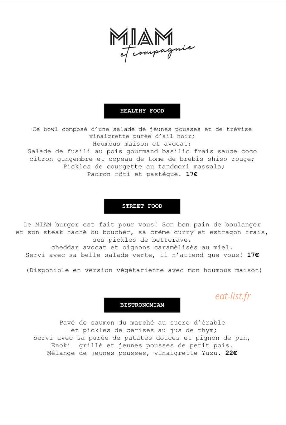 Miam et Compagnie — carte page 1