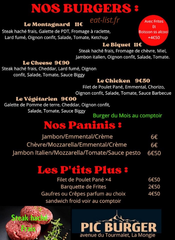 Pic Burger — carte page 1