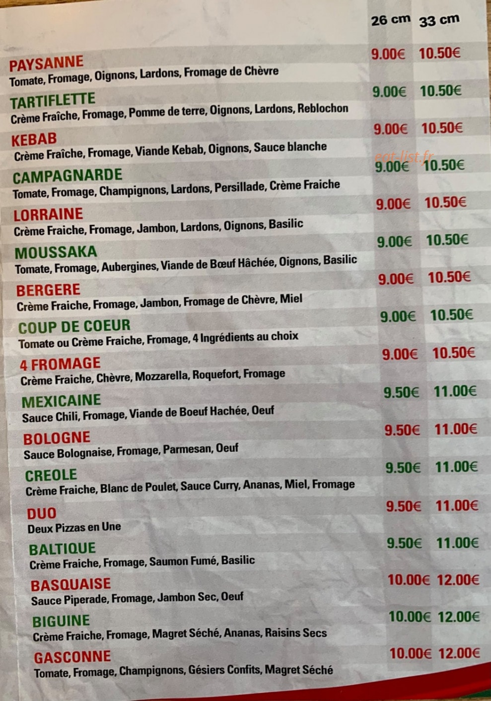 Pizz'érika — carte page 2