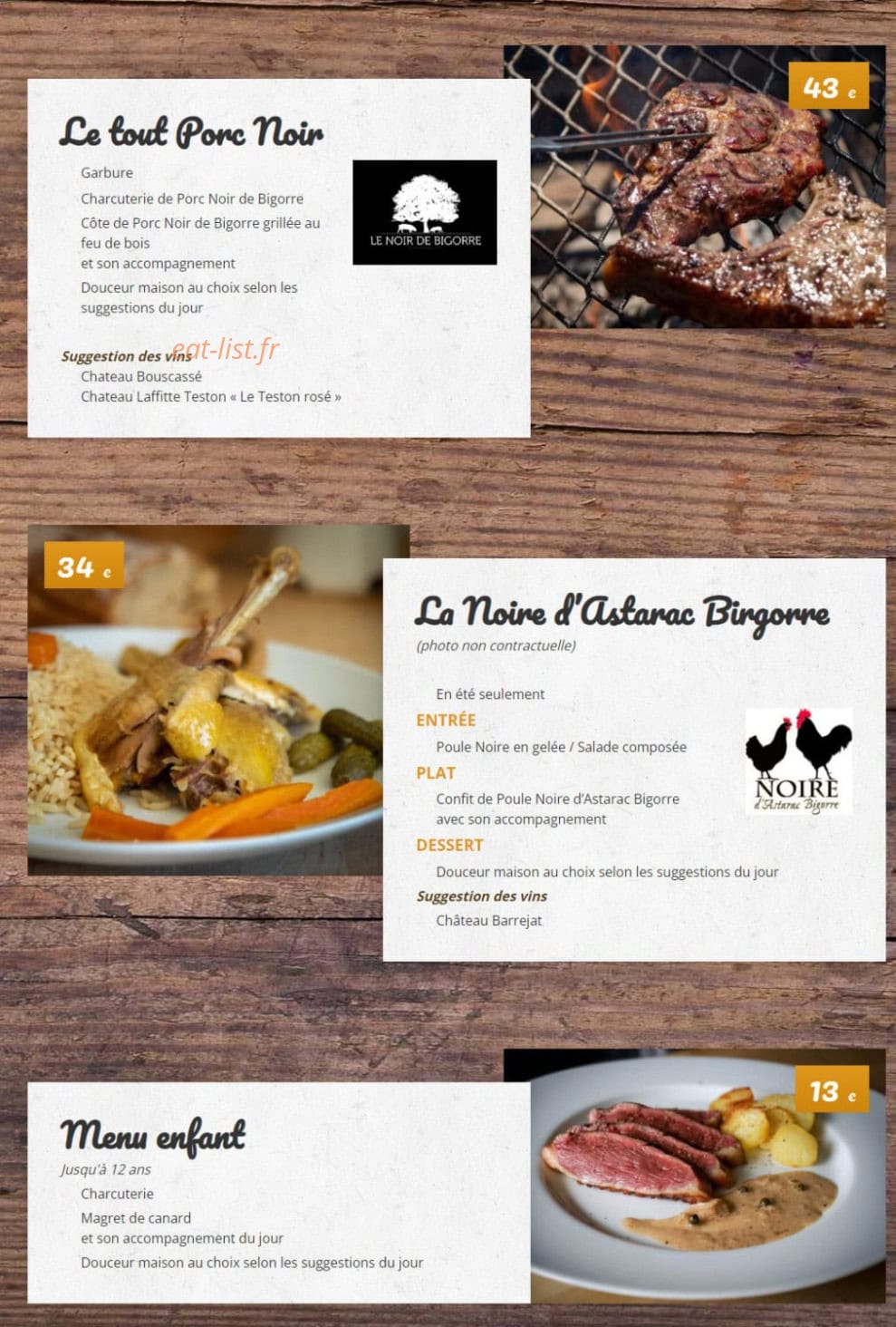 La Ferme Auberge du Lac — carte page 2