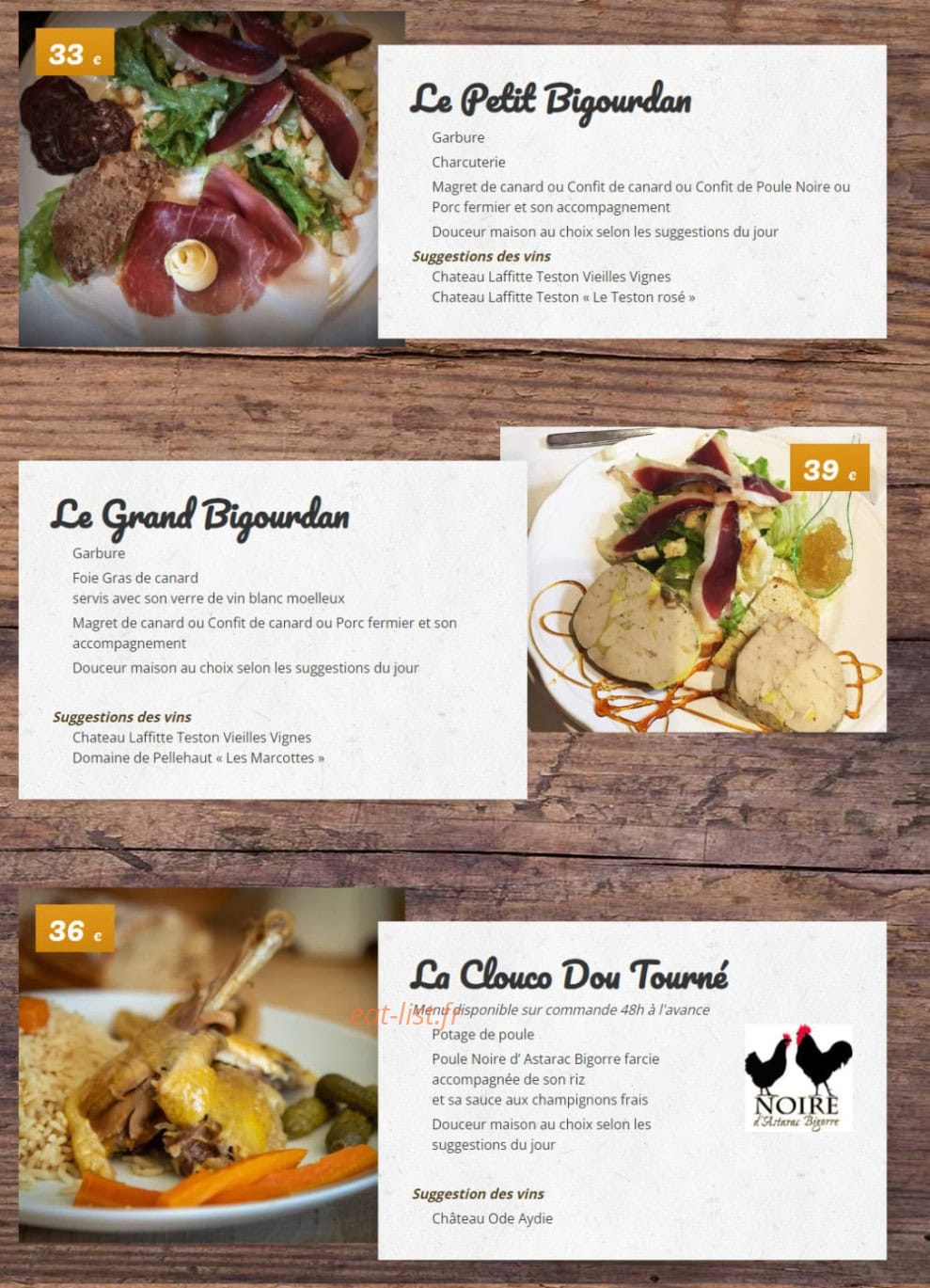 La Ferme Auberge du Lac — carte page 1