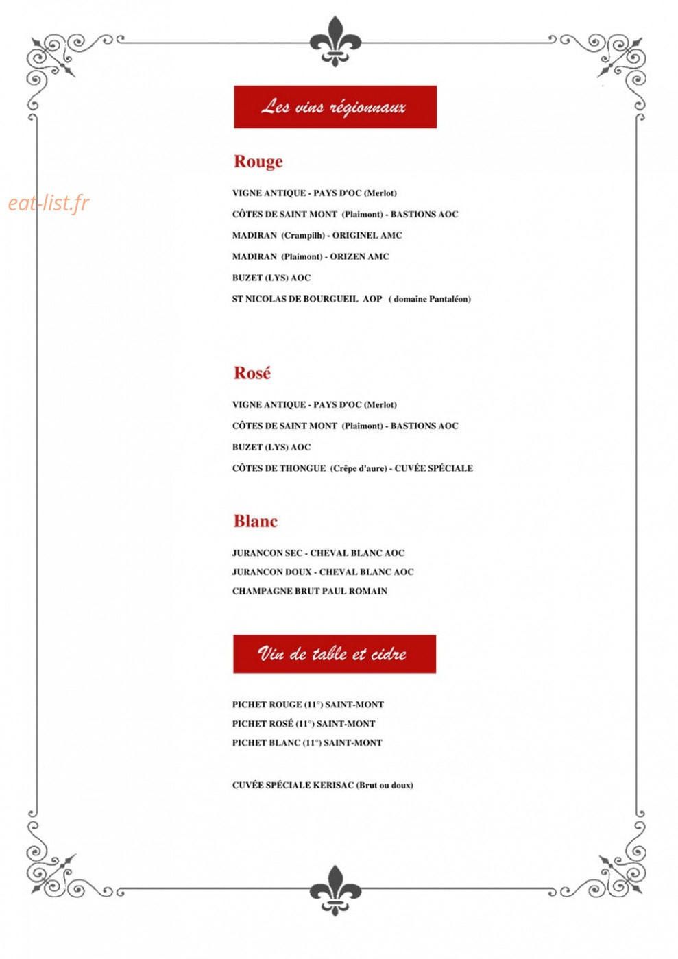 La Crêpe d'Aure — carte page 6