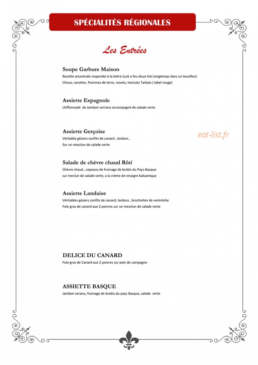 La Crêpe d'Aure — carte page 1