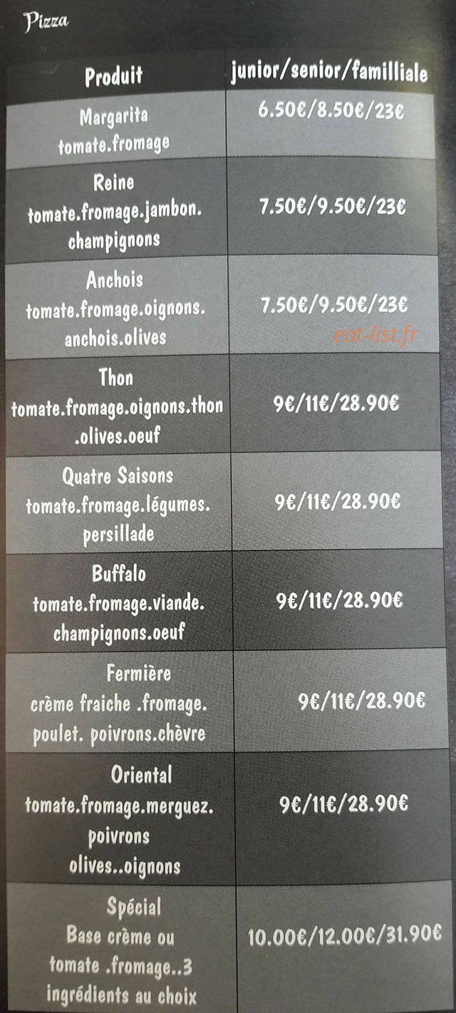 L P pizza — carte page 1