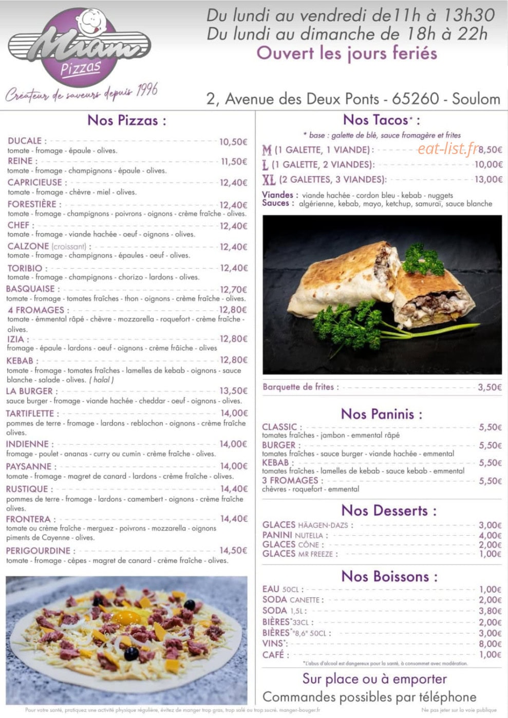 Miam pizza — carte page 1