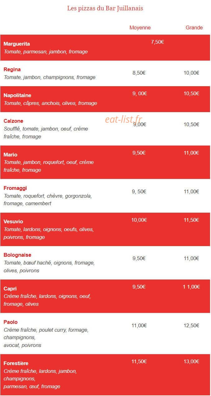 Le Bar Juillanais — carte page 1