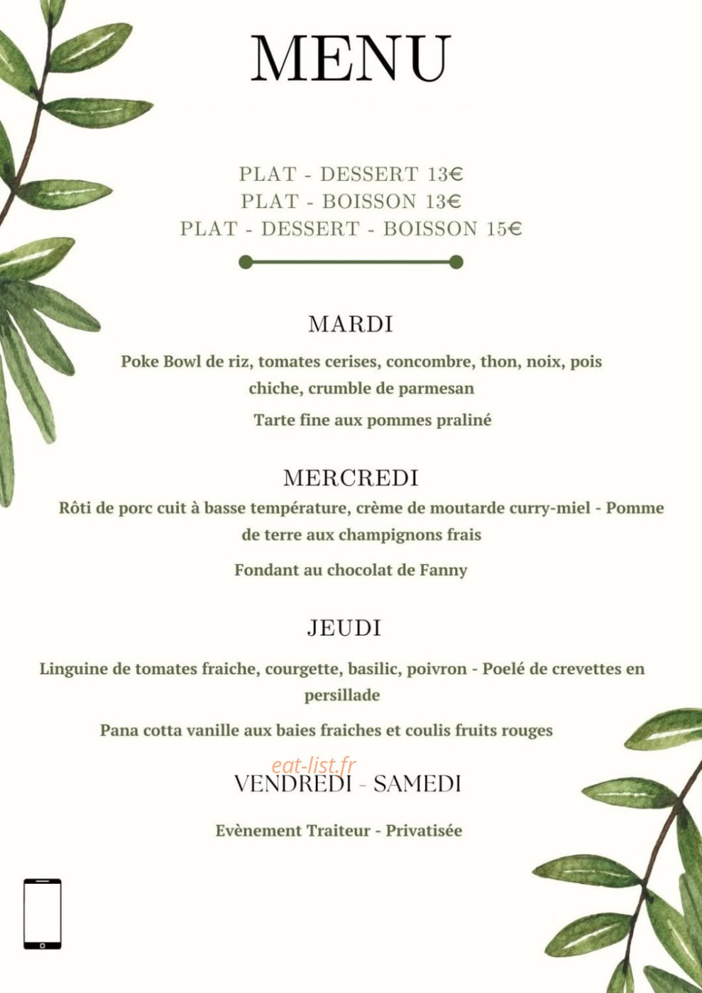 L'Atelier du Brunch — carte page 1