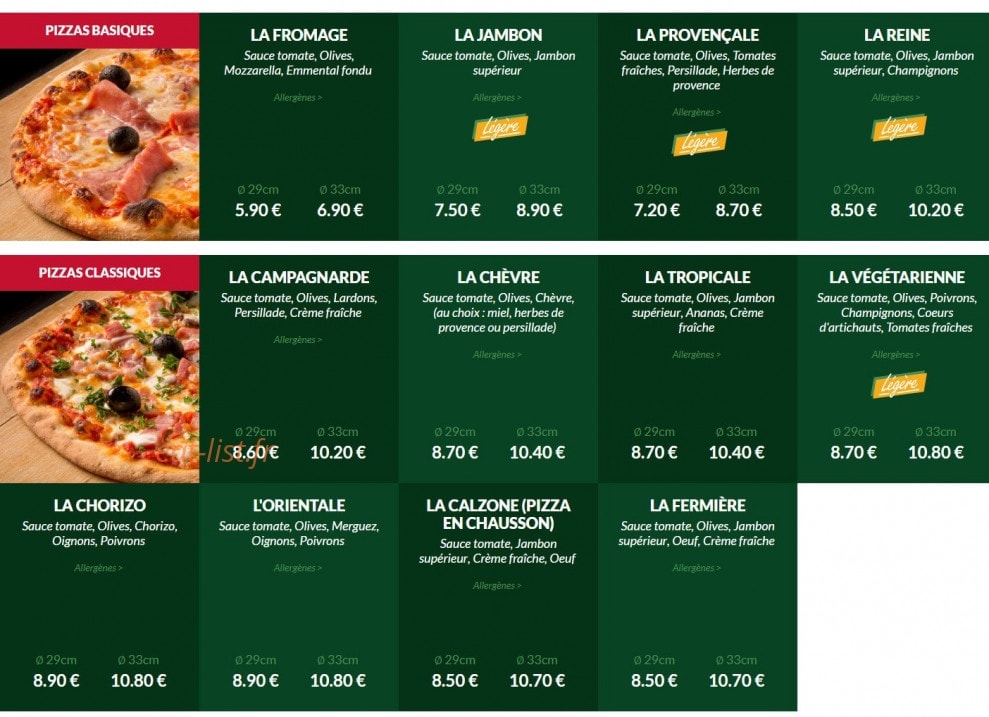 Le Kiosque à Pizzas — carte page 1