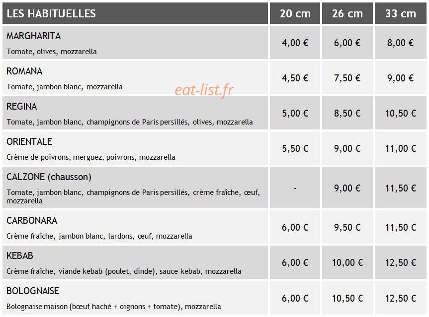 Pizza au feu de bois — carte page 1