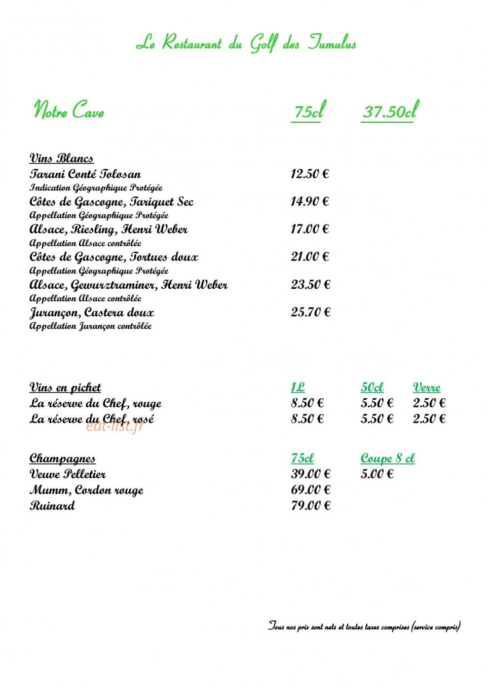Restaurant du golf des Tumulus — carte page 9