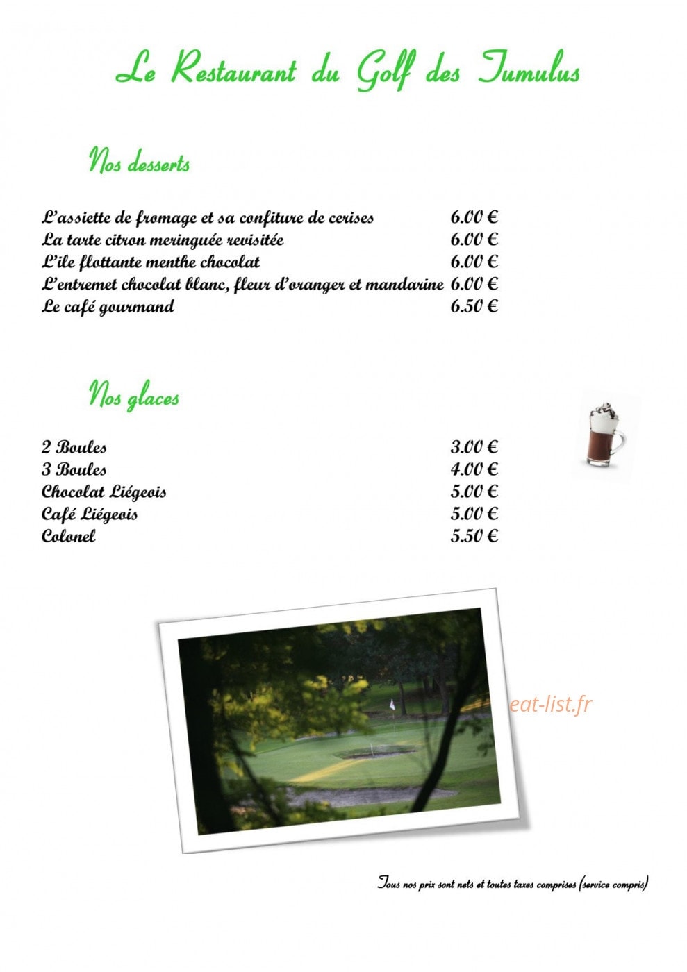 Restaurant du golf des Tumulus — carte page 4