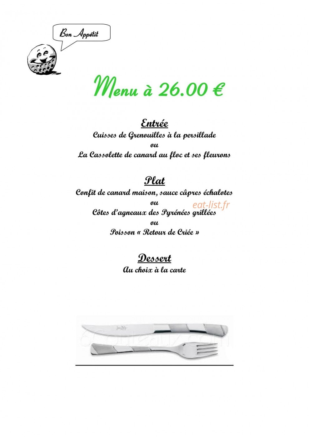 Restaurant du golf des Tumulus — carte page 2