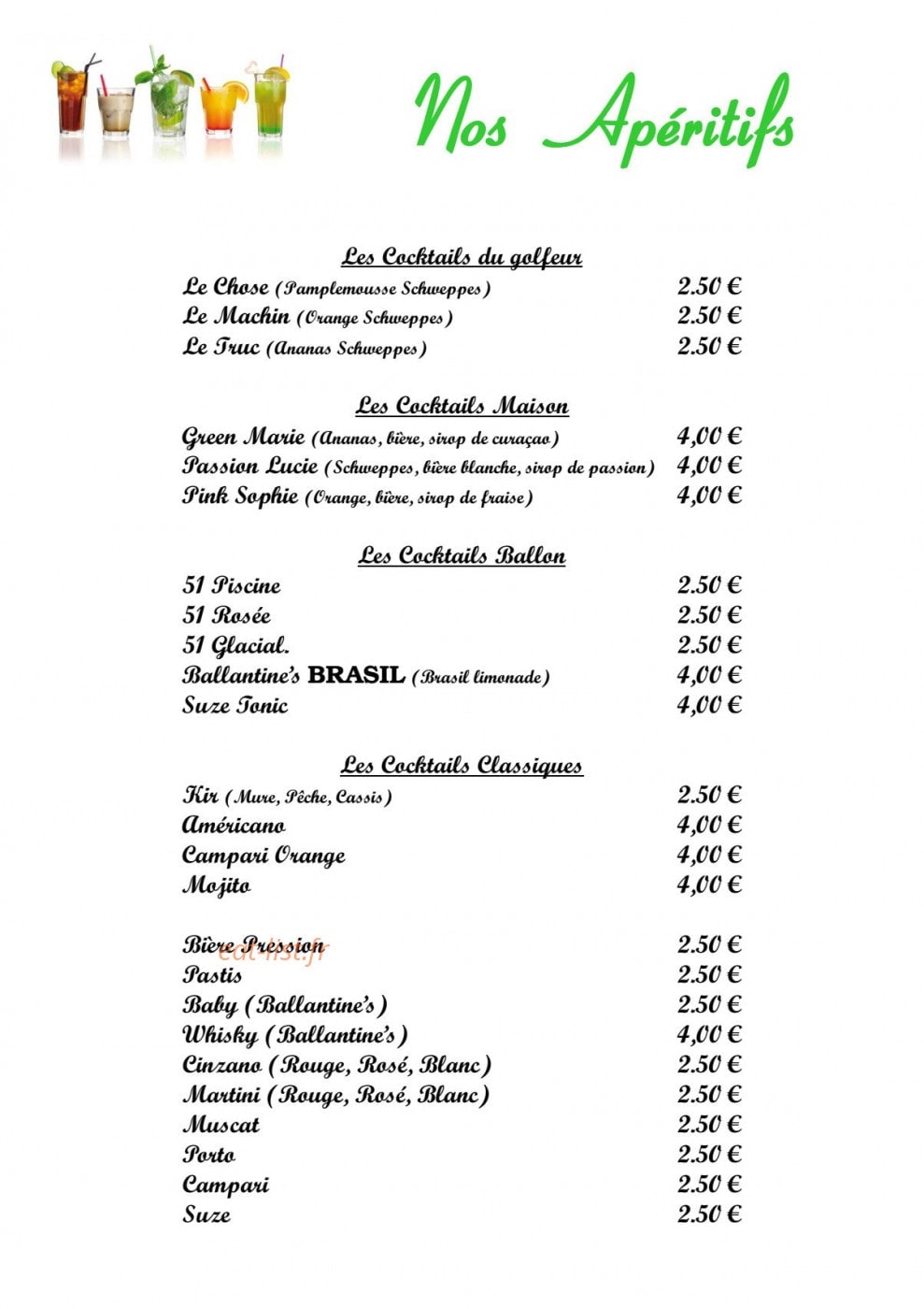Restaurant du golf des Tumulus — carte page 5