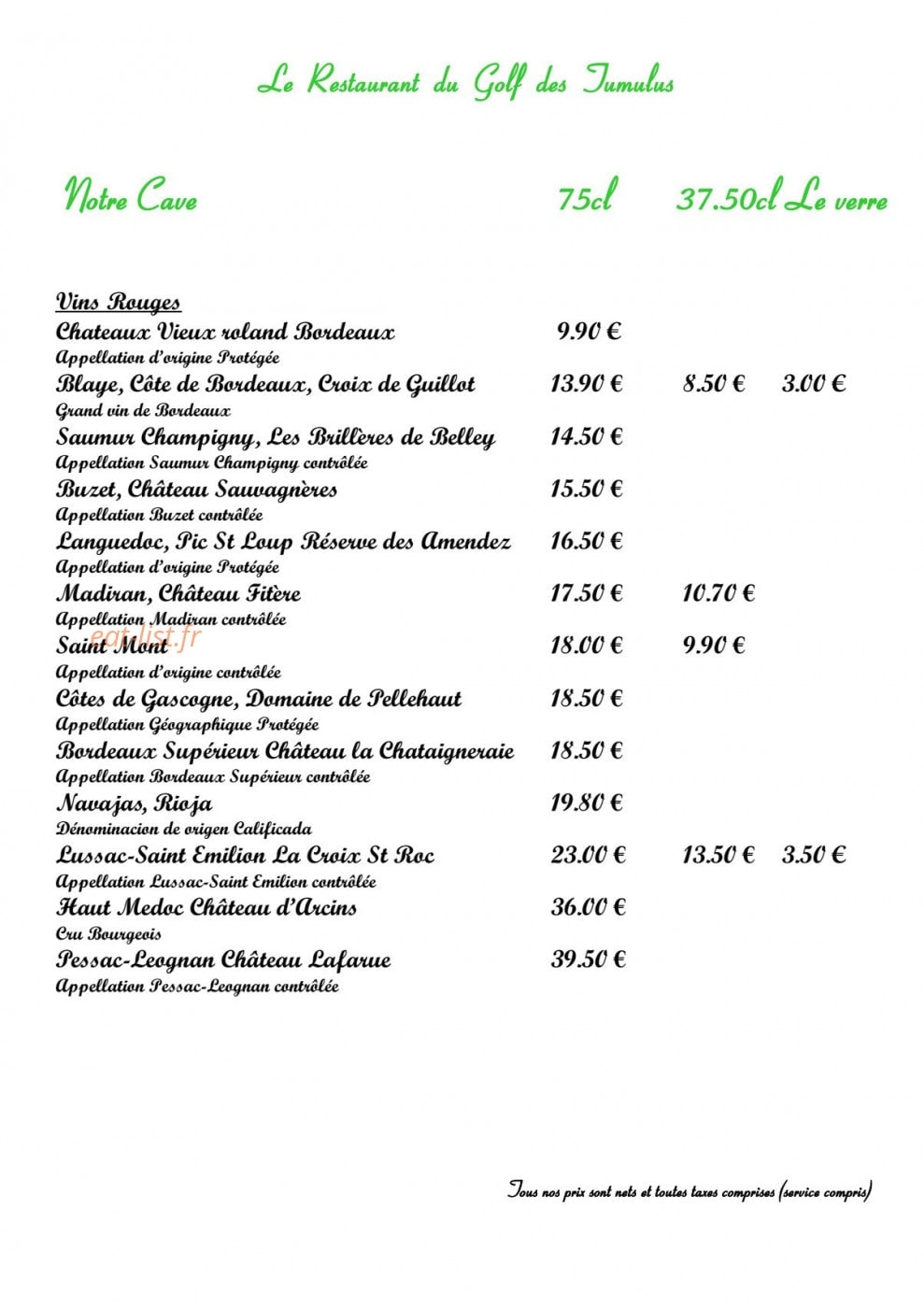 Restaurant du golf des Tumulus — carte page 7