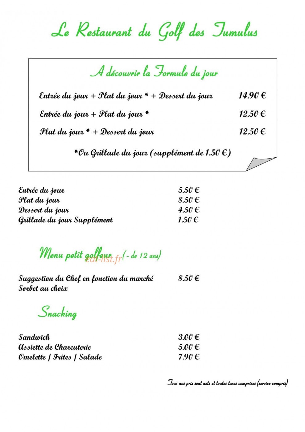Restaurant du golf des Tumulus — carte page 3