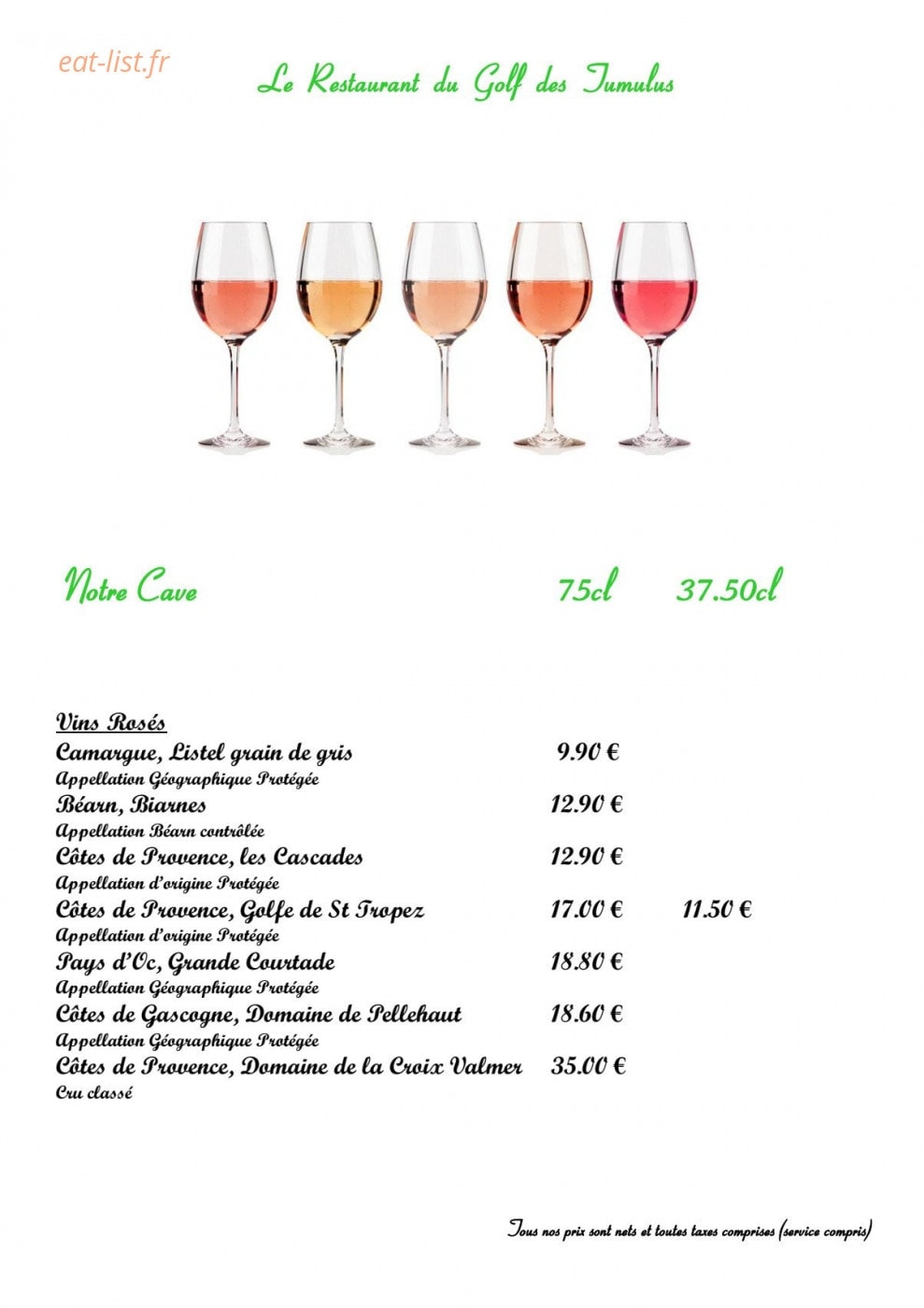 Restaurant du golf des Tumulus — carte page 8