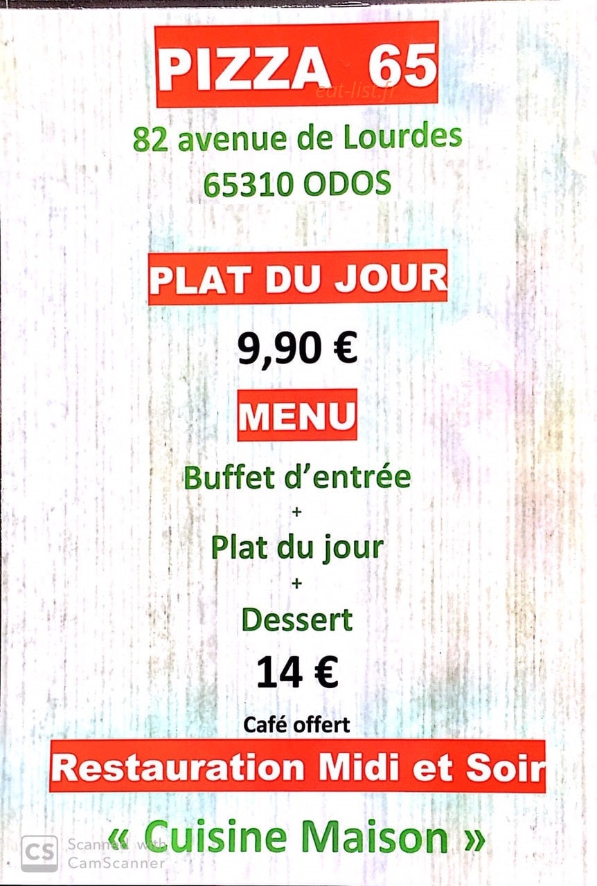 Pizza 65 — carte page 1