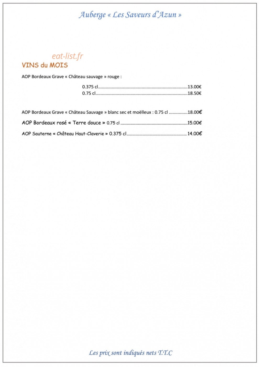 Auberge Les saveurs d'Azun — carte page 2