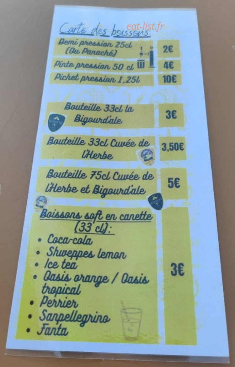 Carte et menu de La brasserie du pays des gaves à Argeles Gazost — Carte des boissons