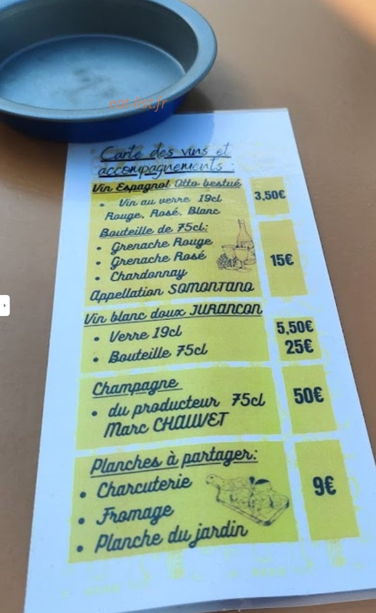 Carte et menu de La brasserie du pays des gaves à Argeles Gazost — Carte des vins et accompagnements