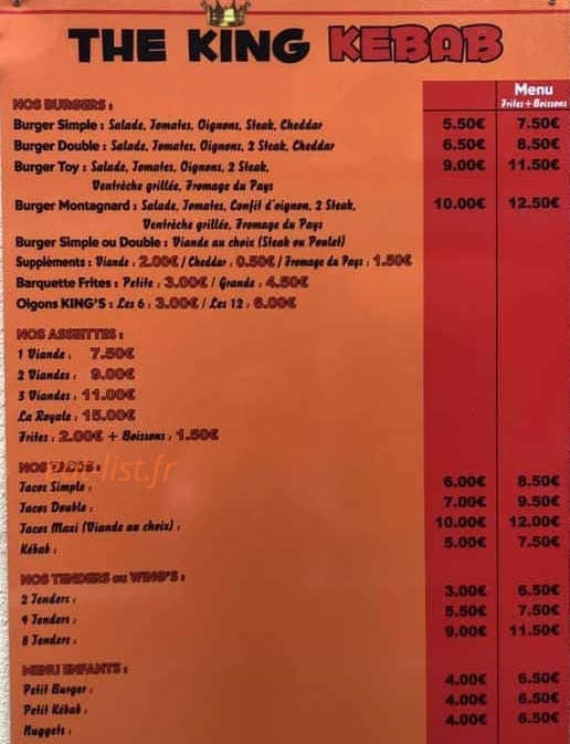 The king kebab — carte page 1