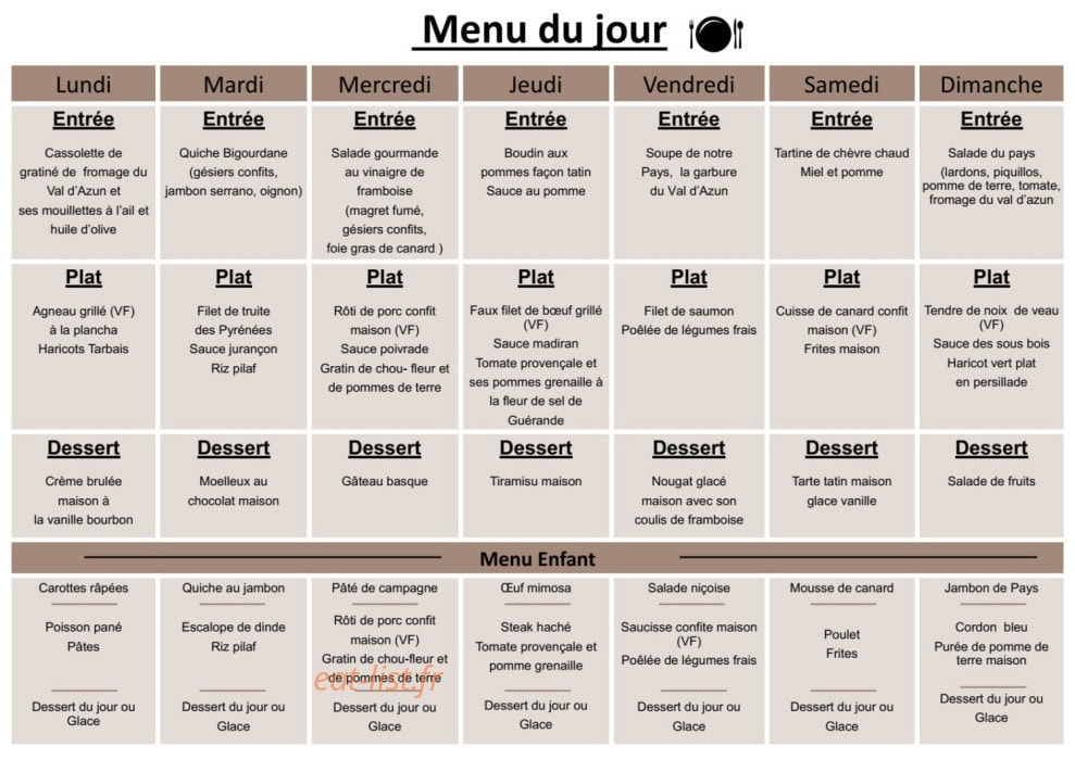 La Table du Picors — carte page 1
