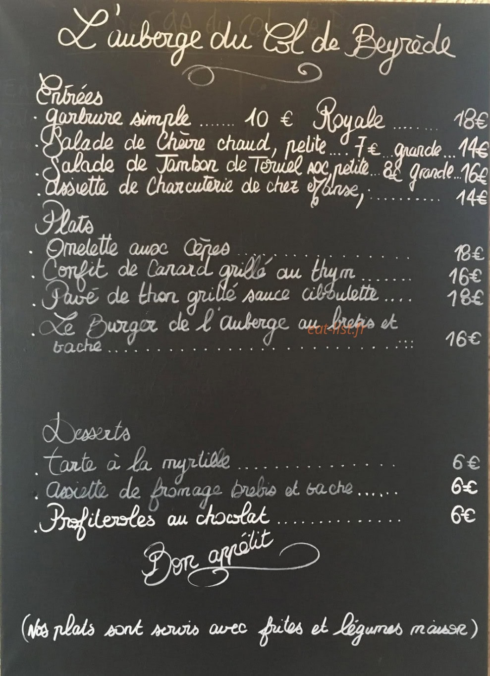 L'auberge du col — carte page 1