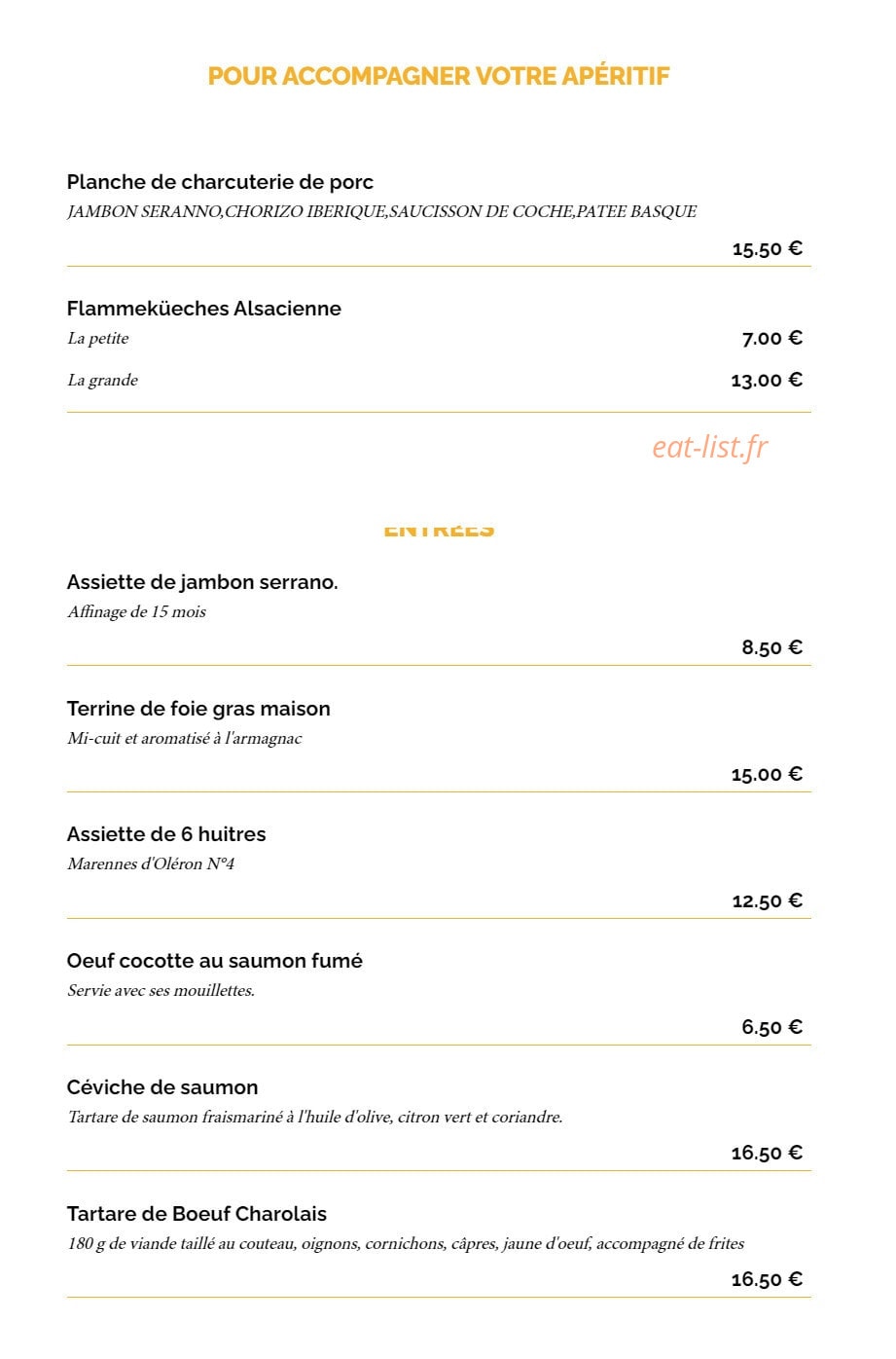 La Taverne Ibos — carte page 1