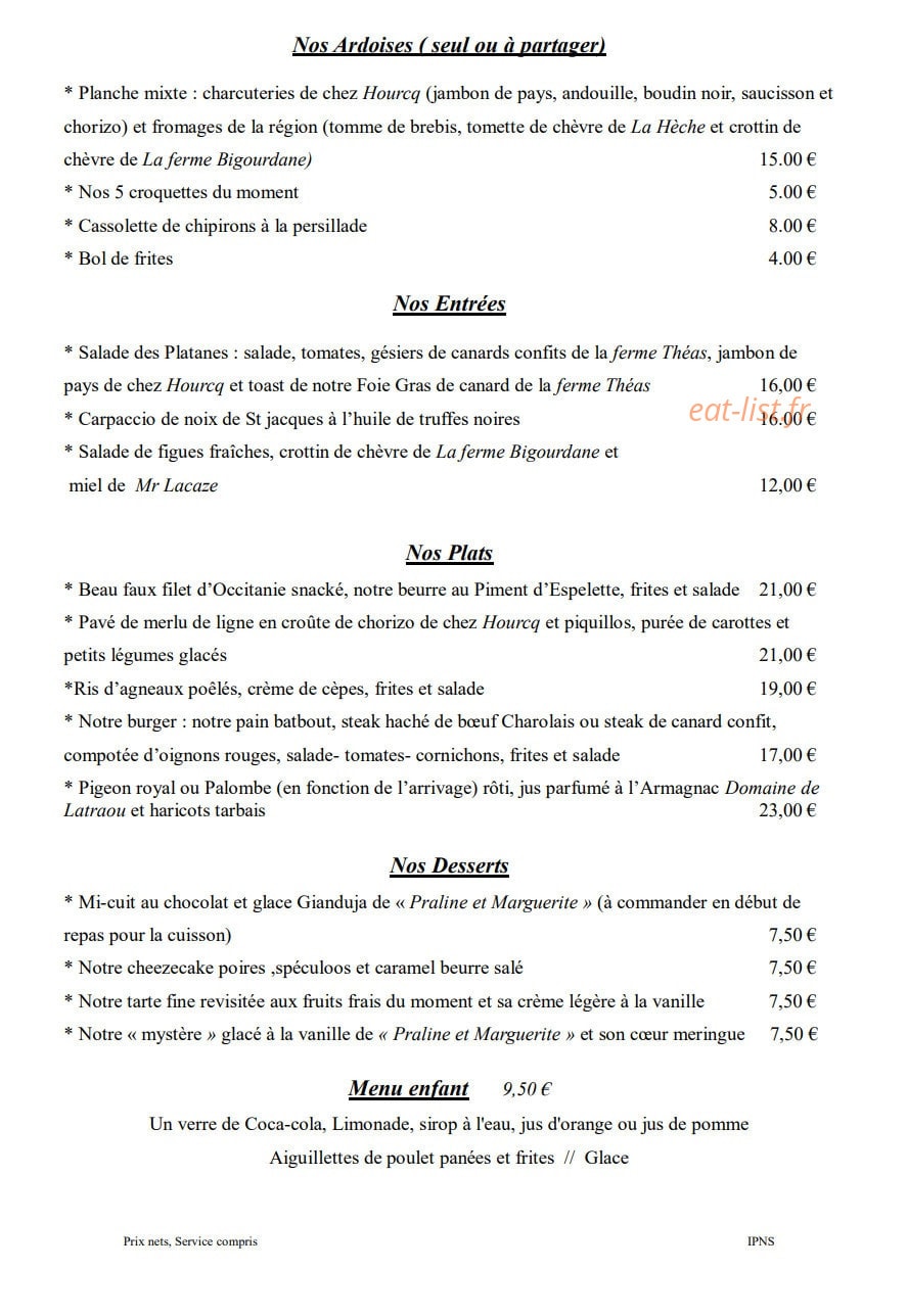 Les Platanes d'Ibos — carte page 1