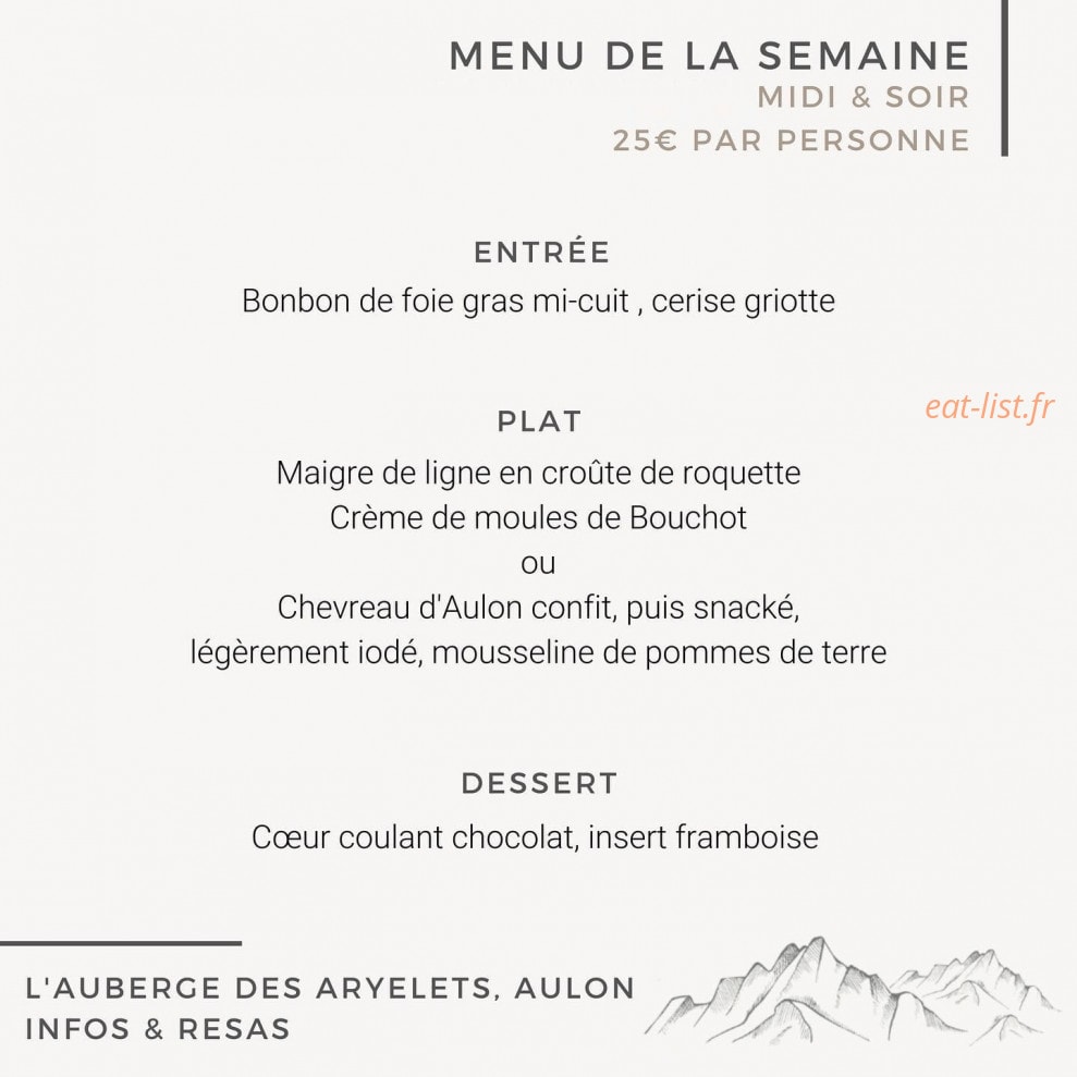 Auberge des Aryelets — carte page 2
