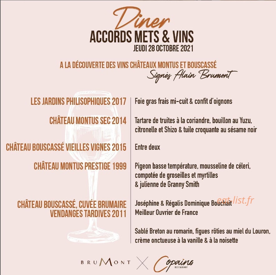 Copains Restaurant — carte page 1