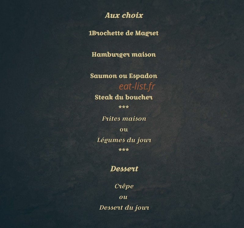 Carte et menu de L'Auberge du Château à Loudenvielle — Menu des enfants