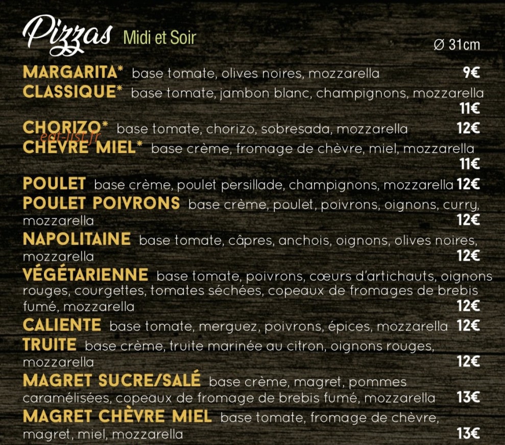 Pizzas des 4 chemins — carte page 1