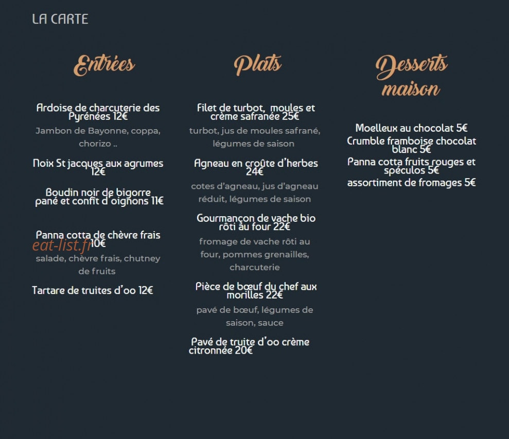 Restaurant l'ardoise — carte page 2