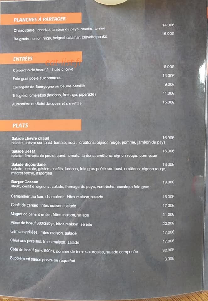 Ô p'tit restau — carte page 1