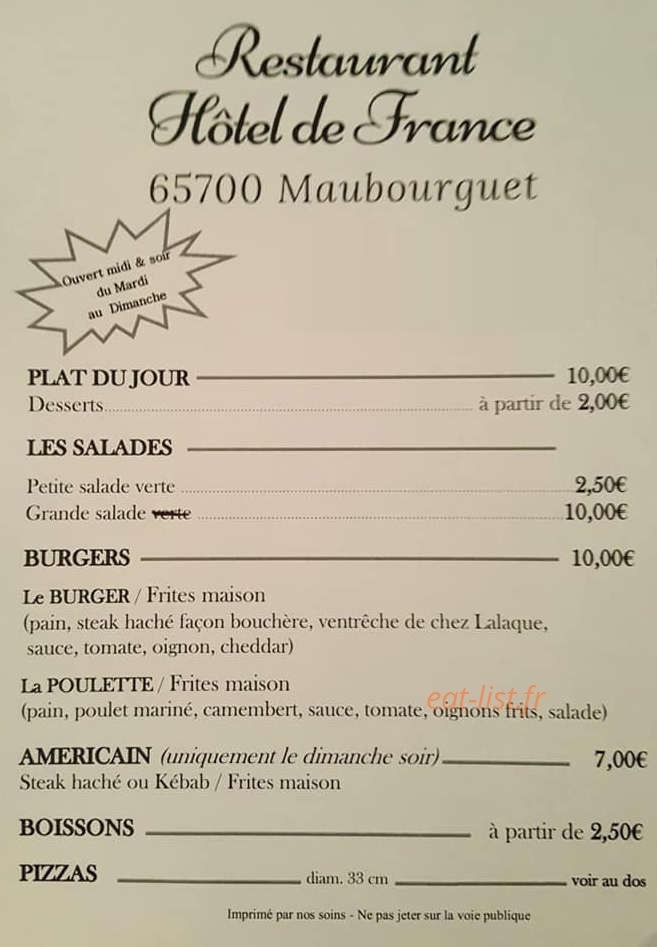 Hôtel  de France — carte page 1